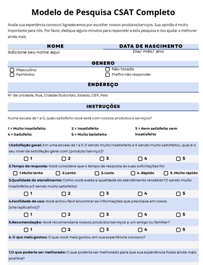 MODELO DE PESQUISA DE SATISFAÇÃO